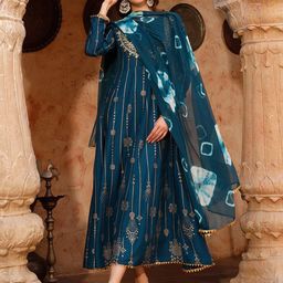 Meeranshi Ethnic Motifs Printed Maxi Length A-Line Ethnic Dress With Dupatta-image-44