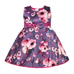 Wish Karo Girls Round Neck Floral Printed Satin Fit & Flare Dress-picture-20