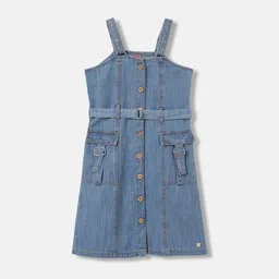 Blue Giraffe Girls Blue Solid Shoulder Straps Sleeveless Pinafore Dress-picture-13
