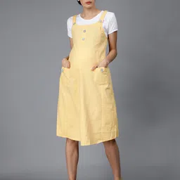 NIGHTSPREE Shoulder Straps Cotton Maternity Pinafore Dress With T-shirt-36