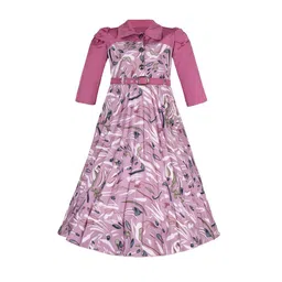 Wish Karo Girls Abstract Printed Puff Sleeve Satin Fit & Flare Maxi Dress-image-59