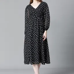 Oxolloxo Polka Dots Printed Georgette A Line Dress-picture-11