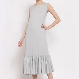 LELA Grey Solid reA-Line Midi Dress-image-15