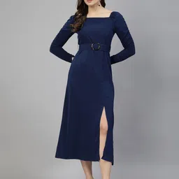 aayu Crepe Square Neck A-Line Midi Dress Comes With A Belt-image-58