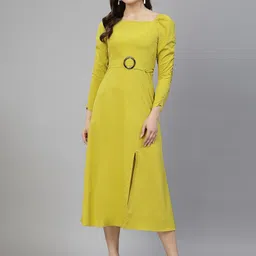 aayu Square Neck Puff Sleeves Crepe A-Line Midi Dress-image-35