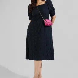 Instafab Plus Navy Blue Crepe A-Line Midi Dress-image-44