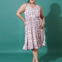 U&F Beyond Women Plus Size Floral Printed Crepe Fit and Flare Midi Dress-picture-17