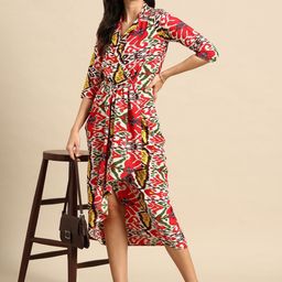 MABISH by Sonal Jain Women Abstract Printed Wrap Midi Dress-image-7