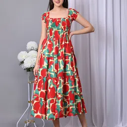 IQRAAR Floral Print A-Line Midi Dress-picture-43
