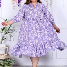 KALINI Floral Printed Plus Size Fit & Flare Midi Dress-picture-53