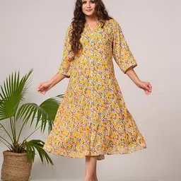 KALINI Floral Print Mandarin Collar A-Line Midi Dress-image-14