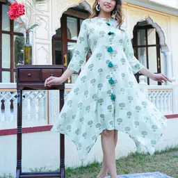 KALINI Floral Printed Front Slit A-Line Midi Dress-image-28