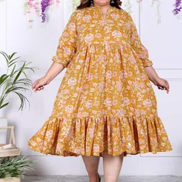 KALINI Plus Size Floral Printed A-Line Midi Dress-8