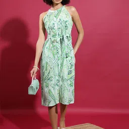 Vishudh Floral Printed Sleeveless Tie-Ups A-Line Midi Dress-image-18