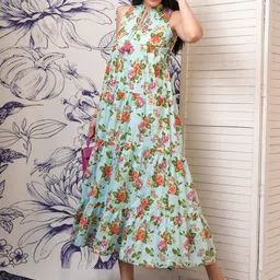 Vishudh Floral Print Tie-Up Neck Maxi Dress-image-29