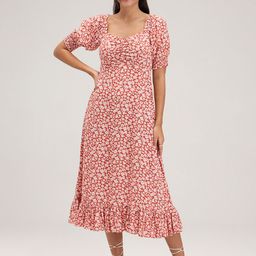 20Dresses Floral Printed Sweetheart Neck Puff Sleeves Flounced A-Line Midi Dress-image-34