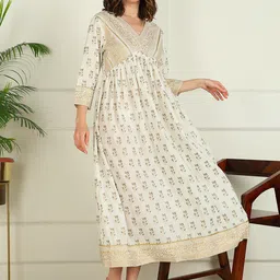 mokshi Floral Printed V-Neck A-Line Dress-image-25