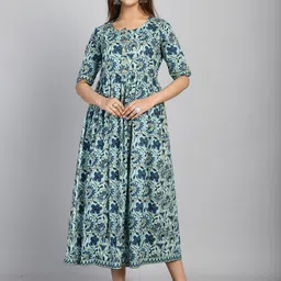 Roly Poly Round Neck Ethnic Motifs Print A-Line Midi Dress-image-35
