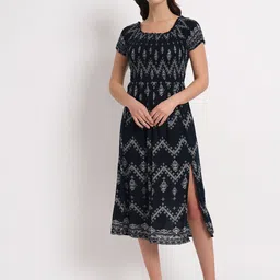 VELDRESS Ethnic Motifs Printed Smoked A-Line Midi Dress-picture-27