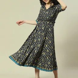 Rangriti Floral Printed A-Line Midi Dress-image-67