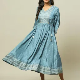 Rangriti Ethnic Motifs Printed A-Line Midi Dress-image-62