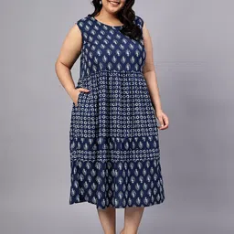 Indietoga  Plus Size Ethnic Motifs Print A-Line Midi Dress-picture-1