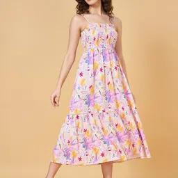 People Shoulder Straps Sleeveless Floral Print A-Line Midi Dress-picture-42