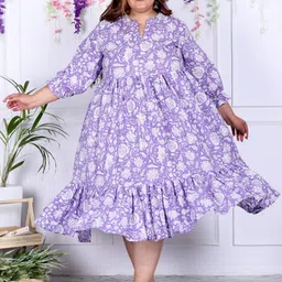 Swasti Plus Size Floral Printed Cotton A-Line Midi Dress-17