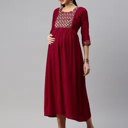 Swishchick Embroidered Flared A-Line Midi Maternity Dress-picture-0
