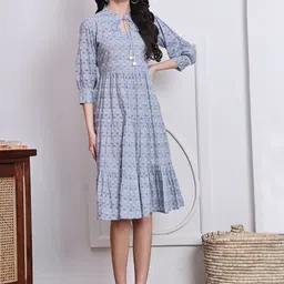 Rajnandini Floral Printed Keyhole Neck Cotton A-Line Dress-image-52