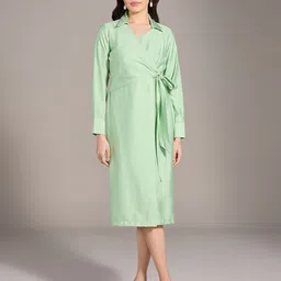 20Dresses xxd urban brights Green Shirt Collar A-Line Midi Dress-image-48