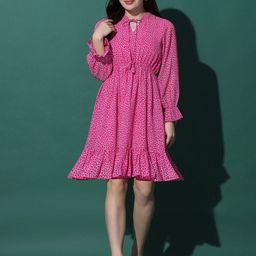 Moda Rapido Women Animal Printed Tie-Up Neck Fit and Flare Midi Dress-image-80