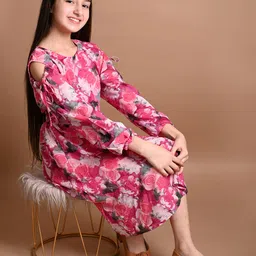 LilPicks Pink & White Floral Georgette A-Line Midi Dress-picture-17