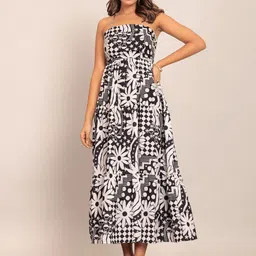 KAORI BY SHREYA AGARWAL Shoulder Straps Abstract Printed Georgette A-Line Midi Dress-picture-52