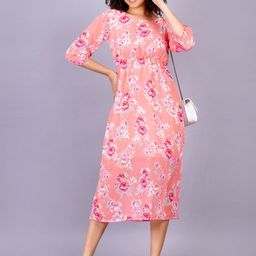 HIGHLIGHT FASHION EXPORT  Floral Printed Georgette Fit & Flare Midi Dress-image-25