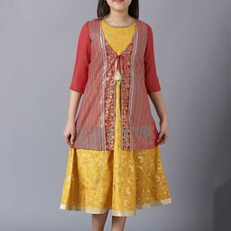 AURELIA Girls Ethnic Motifs Print Georgette A-Line Midi Dress-picture-23