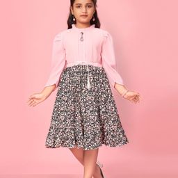 Muhuratam Girls Floral Print Georgette A-Line Midi Dress-picture-36