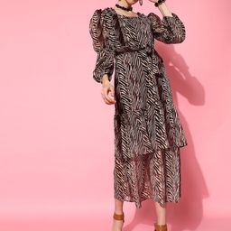 STREET 9 Women Chic Brown Animal Printed Dress-image-34
