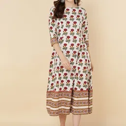 MAAND White & Red Floral Printed A-Line Midi Dress-picture-45