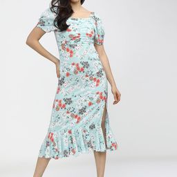 Tokyo Talkies Teal & Red Floral A-Line Midi Dress-image-46