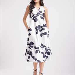 FableStreet Floral Printed Satin A-Line Midi Dress-image-19
