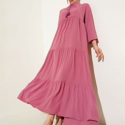 BIGDART Tie-Up Neck Tiered Detailed Asymmetric A-Line Maxi Dress-image-24