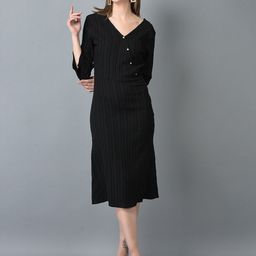 CANOE Striped V Neck Wrap Midi Dress-image-57