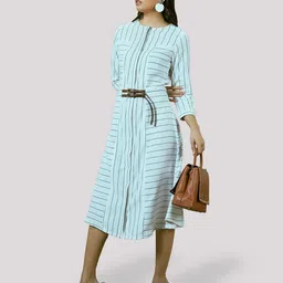 NOT SO PINK Striped A-Line Cotton Midi Dress-image-17