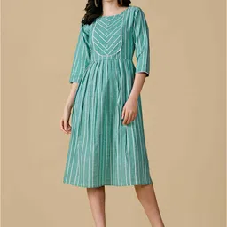 TextileNow Striped A-Line Midi Dress-image-8