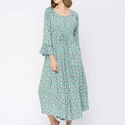 MeeMee Green Floral Print Bell Sleeve Maternity A-Line Midi Dress-picture-19