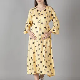 NIGHTSPREE Yellow Maternity Midi Dress-picture-39