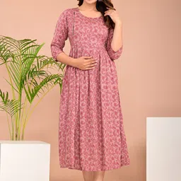 BAESD Ethnic Motifs Printed Maternity Nursing Maternity Fit & Flare Midi Ethnic Dress-picture-44