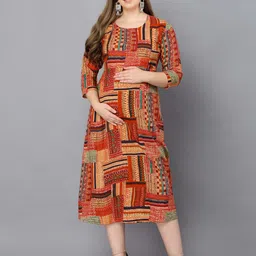 KALINI Ethnic Motifs Printed Maternity A-Line Midi Dress-image-1