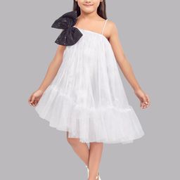 Pink Chick Girls One Shoulder Bow Detail Tulle Net A-Line Dress-image-80